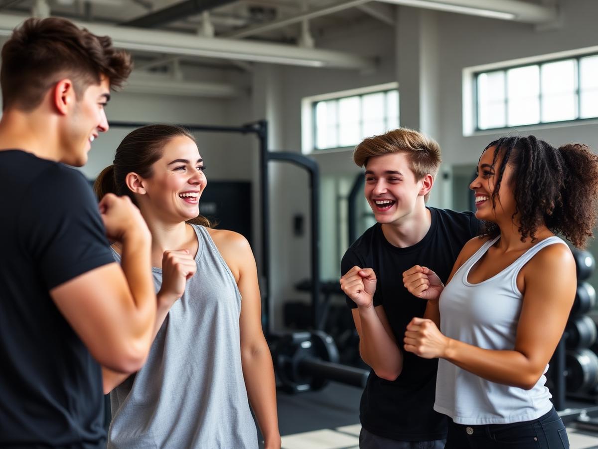 Grupo de universitários treinando juntos na SkyFit Egas